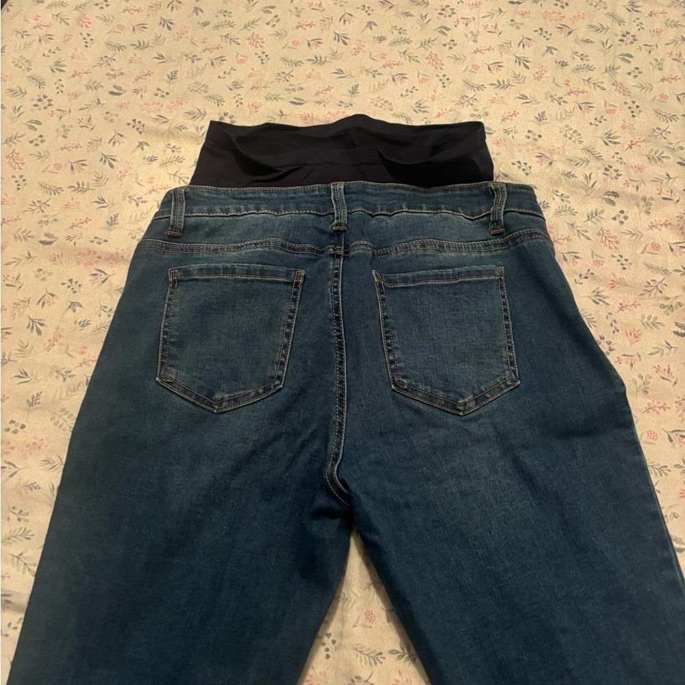 Blue Denim Maternity Jeans with Black Waistband